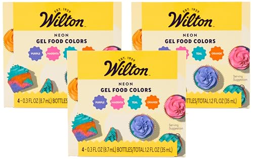 Wilton Neon Gel Food Color Set - 4 Pack, Magenta, Orange, Teal, Purple