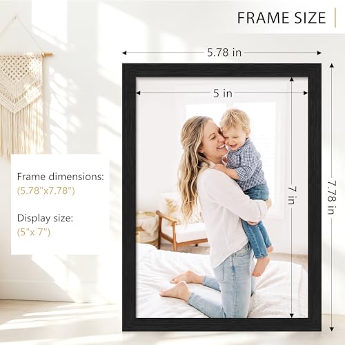 PEALSN 5x7 Picture Frame Set of 6 - Black Woodgrain, Modern Design for Wall & Tabletop