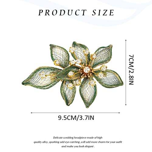 CASDRE Sage Green Rhinestone Bridal Hair Comb - Vintage Floral Wedding Clip