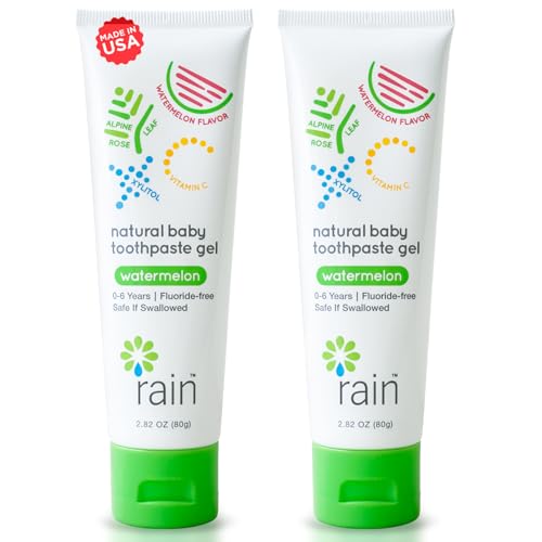 Rain Baby Toothpaste 1.4oz Pack of 2 Fluoride-Free Toddler Tooth Gel Safe Swallow