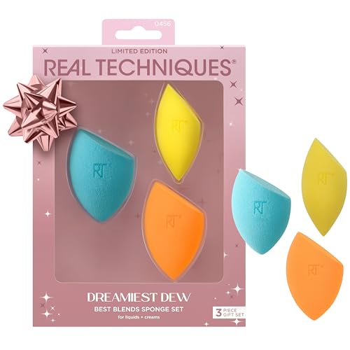 Real Techniques Dreamiest Dew Makeup Sponge Set - Holiday Gift, Latex-Free, Includes Foundation & Concealer Sponges