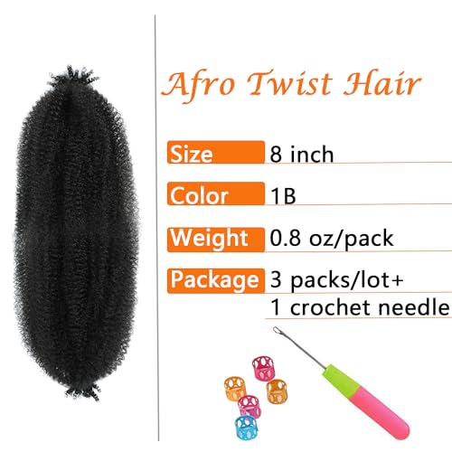 GZVIS 8 Inch Afro Twist Hair 3 Packs - Pre-Fluffed Braiding Hair for Black Women