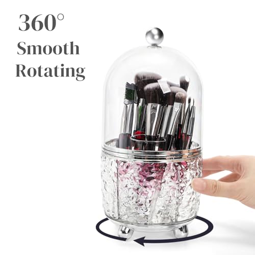 Eorbow 360° Rotating Makeup Brush Holder with Lid, Dustproof Organizer