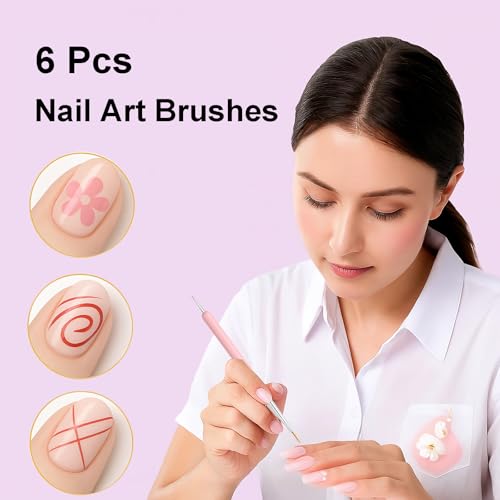HomTop 6-Piece Dual-Ended Nail Art Brush Set for Gel & Acrylic Manicure