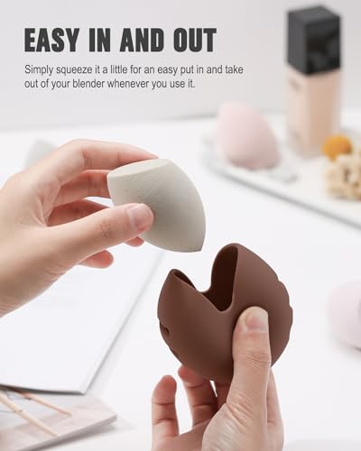 FERYES Brown Silicone Makeup Sponge Holder with Sponge - Travel Dry & Wet Case