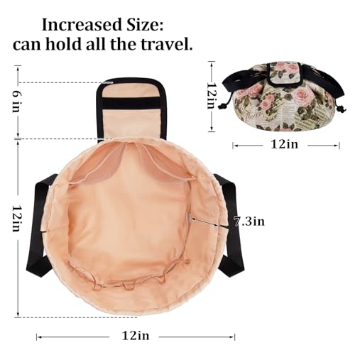 TAPMEI Large Lay-Flat Drawstring Makeup Bag - Waterproof Travel Organizer