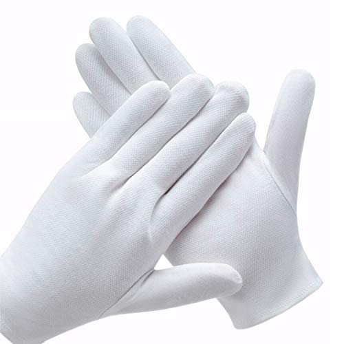 12 Pairs White Cotton Gloves for Serving, Inspection & Eczema Care