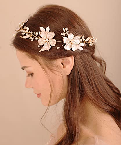 Xerling Gold Opal Crystal Flower Hair Vine for Brides & Girls