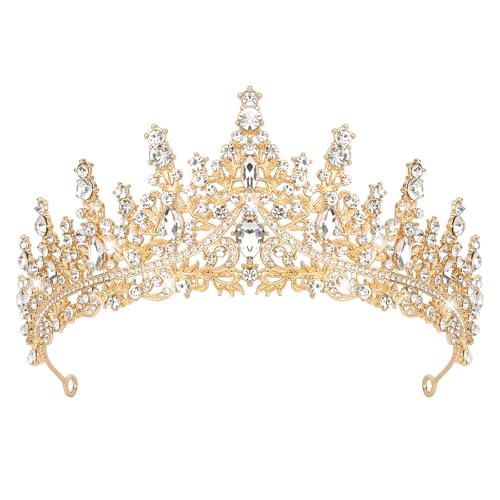 Semato Gold Crown for Women Tiaras with Gemstones – Baroque Vintage Headpiece (Gold)