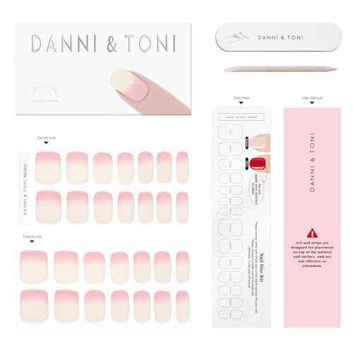 DANNI & TONI Baby Ombre Semi Cured Gel Nail Strips Pink to White 28 Stickers - Easy Application