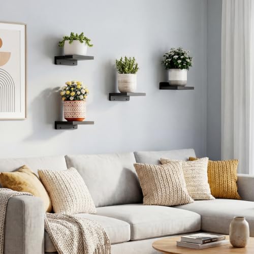 Fixwal Set of 4 Small Black Floating Shelves - 5 Inch Wood Wall Decor