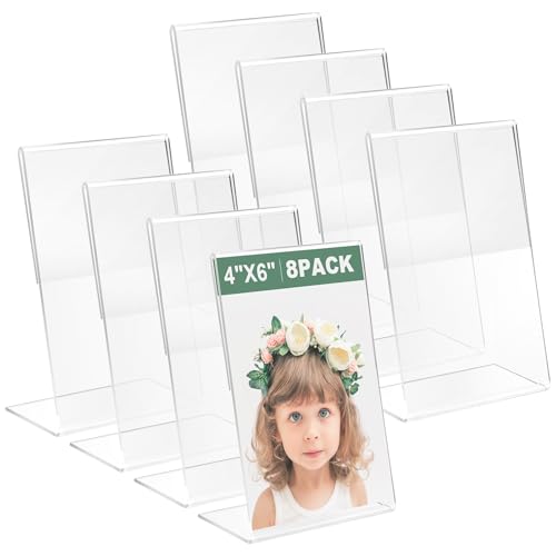 Lechay 8-Pack 4x6 Inch Clear Acrylic Photo Frames - Scratch-Resistant Display
