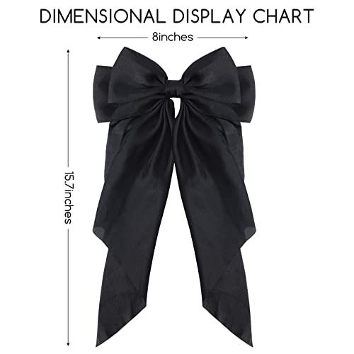 Large Satin Hair Bow Clip for Women - Black Ribbon Barrette