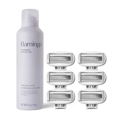 Flamingo Shaving Kit: Foaming Gel & 6 Razor Blade Refills