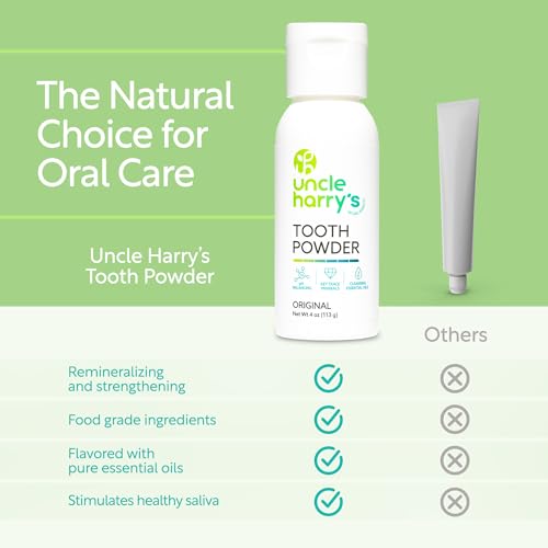 Uncle Harry's Remineralizing Tooth Powder 4 oz - Natural Enamel Support & Whitening - Sensitive Teeth Friendly