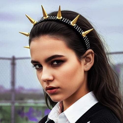 Gold Spiked Headband, Punk Gothic Rivet Hair Accessory for Costumes