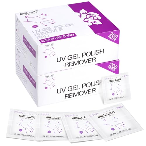 GELLEN 400PCS Acetone Gel Polish Remover Pads - Individually Wrapped, Fast & Gentle Nail Polish Removal