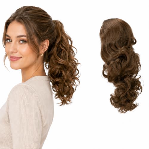 CAISHA 12" Wavy Braid Ponytail Extension - Heat-Resistant Light Brown