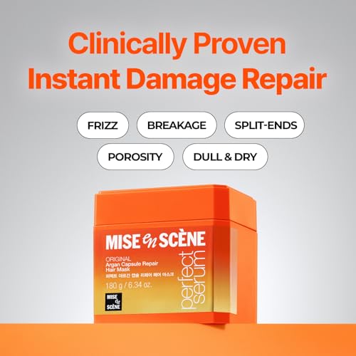 Mise En Scene Argan Oil Repair Hair Masks - Protein Hair Mask Argan Capsule for Damaged Hair | Deep Conditioning for Dry Hair | For Split Ends | Damaged & Frizzy | Anti Humidity 6.34 Fl. Oz.