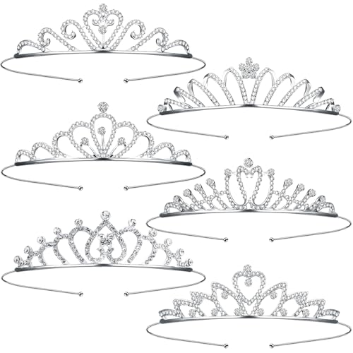 6-Piece Princess Tiara Crown Set for Women and Girls - Rhinestone Hair Accessories