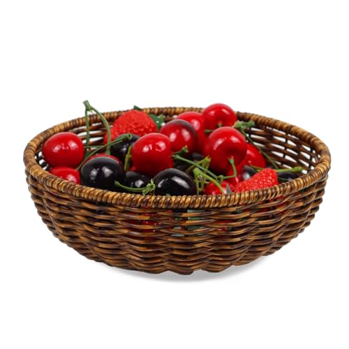 Small Woven Wicker Fruit Basket for Kitchen & Dining | Natural Brown