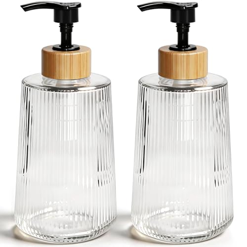 Nortsa Miira Glass Soap Dispenser Set of 2 - 12oz Thickened Glass for Bathroom & Kitchen