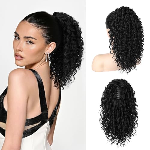 REECHO 14 Inch Curly Claw Clip Ponytail Extension - Natural Black