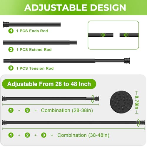 HAOYUNTE Adjustable No-Drill Tension Curtain Rods 28-48 Inch - 2 Pack