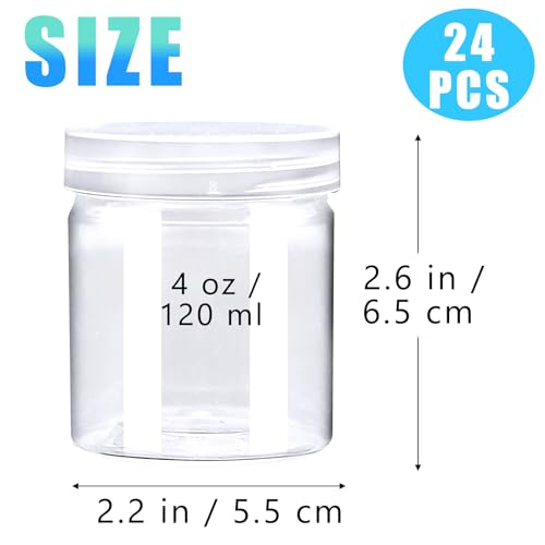 24 Pack 4oz Clear Plastic Slime Containers with Lids, Wide Mouth Travel Jars