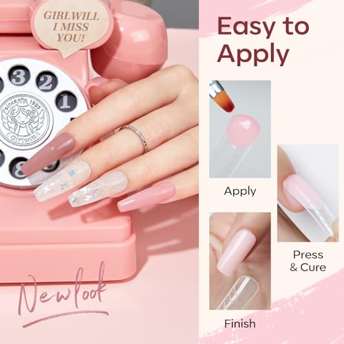 Modelones Nude Glitter Poly Gel Nail Kit with 6 Colors & 8W LED Lamp for Salon & DIY