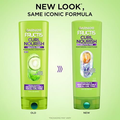 Garnier Fructis Curl Nourish Conditioner 12 Fl Oz (Pack of 3) - Sulfate Free, Vegan, Coconut Oil & Plant Protein