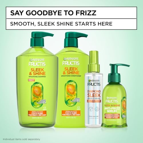 Garnier Fructis Sleek & Shine Shampoo, 33.8 Fl Oz (Pack of 2) - Frizz Control with Argan Oil & Vegan Keratin