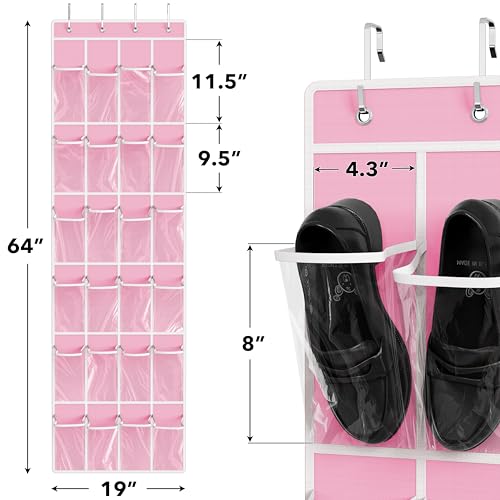 Simple Houseware 24-Pocket Over the Door Shoe Organizer, Pink