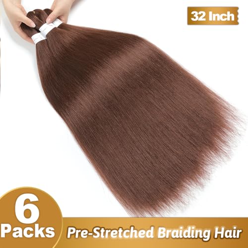 Umylar 32-Inch Pre-Stretched Braiding Hair Extensions - Brown Yaki Synthetic