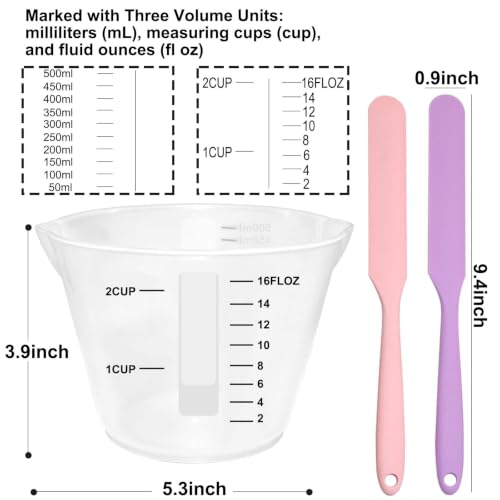 Silicone Measuring Cup Set with Spatulas - 500ml, 2 Pieces