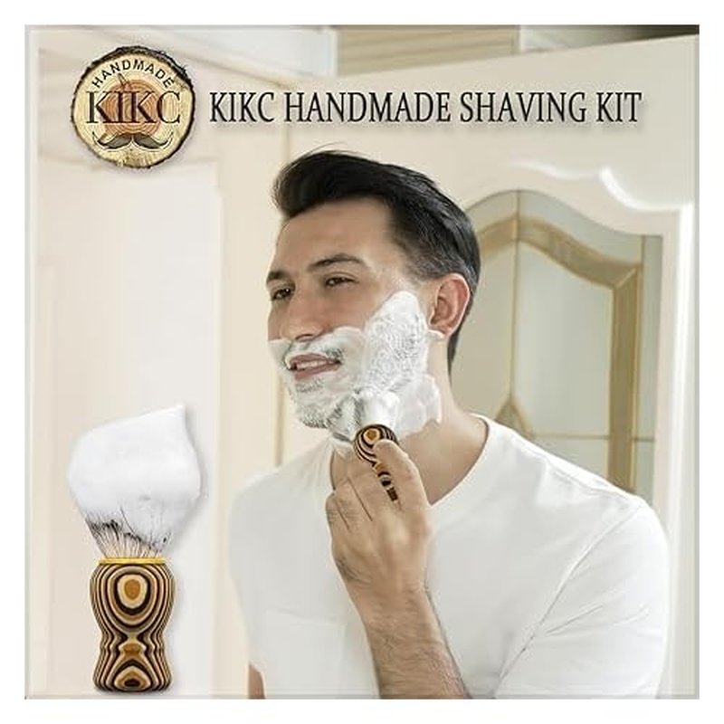 KIKC Hand Crafted Pure Badger Shaving Brush for Wet Shave, Soft Bristle, Art Annual Ring Wood Handle, Best Gift for Bearded Man
