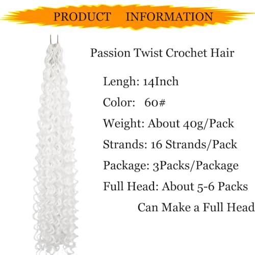 White Passion Twist Crochet Hair 14 Inch 3 Packs Pre-Separated Synthetic Braiding for Black Women