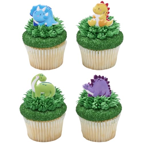 Dinosaur Cupcake Rings - 24 Pack Toppers for Birthday Parties