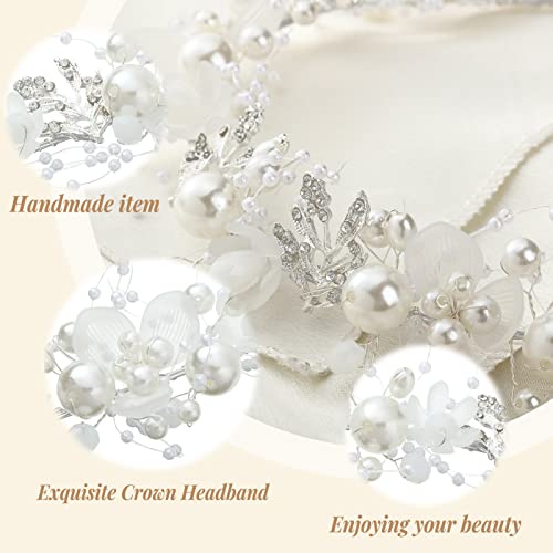 Retrowavy Silver Flower Girl Pearl Headpiece Wedding Communion 2 pcs