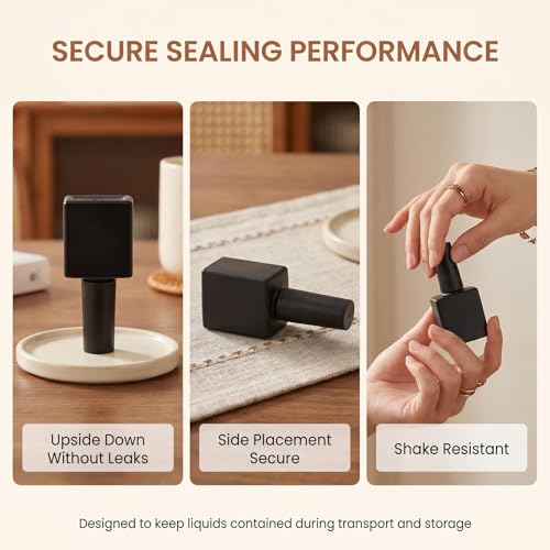 UPSTORE 6 Pack 10ml Matte Black Glass Nail Polish Bottles with Brush, Travel-Friendly