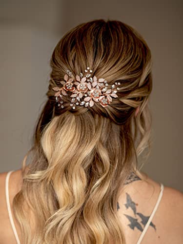 Rose Gold Rhinestone Bridal Hair Comb - Handmade Wedding Accessory