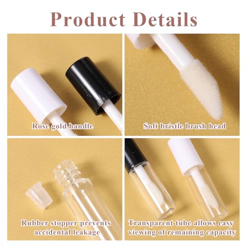 12 Pack Refillable Lip Gloss Tubes 1.2ml with Brush & Inserts