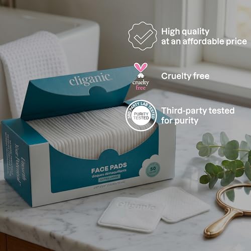 Cliganic Extra Large Face Pads - 200 Count, Dual-Sided & Lint-Free