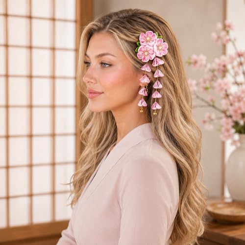 LUOZZY Japanese Kanzashi Hair Clips with Flower & Tassel Design