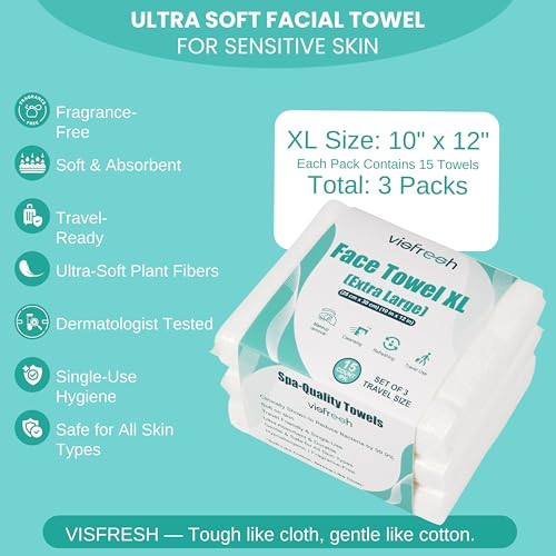 Visfresh Disposable Face Towels Travel Pack, 3 Packs x 15 Towels
