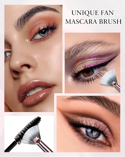 20PC Rose Gold Travel Makeup Brush Set with LED Mirror