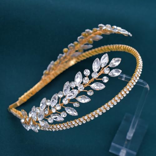 Handmade Gold Wedding Hair Band with Rhinestones for Brides
