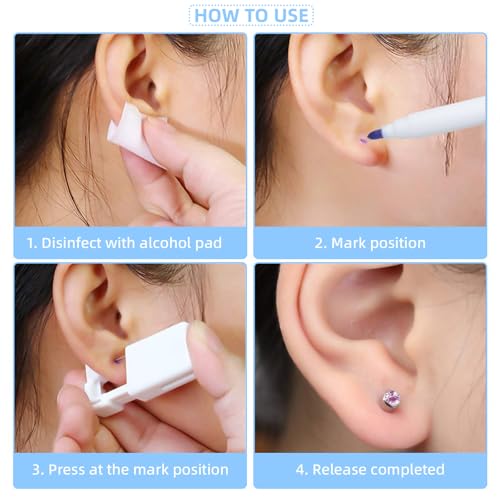 Taojiangyaoyao 24 Pieces Ear Piercing Kit with 8 Ear Studs & Guns, Disposable Gold Home Piercing Set Including Cotton Pads & Variations