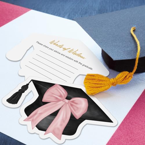 Fuutreo 50 Pcs Graduation Advice Cards with Pink Bow - Double-Sided