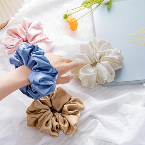 Lolalet 4-Pack Oversized Satin Scrunchies for Thick and Curly Hair